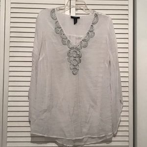Alfani White Sheer Embroidered Blouse 14W